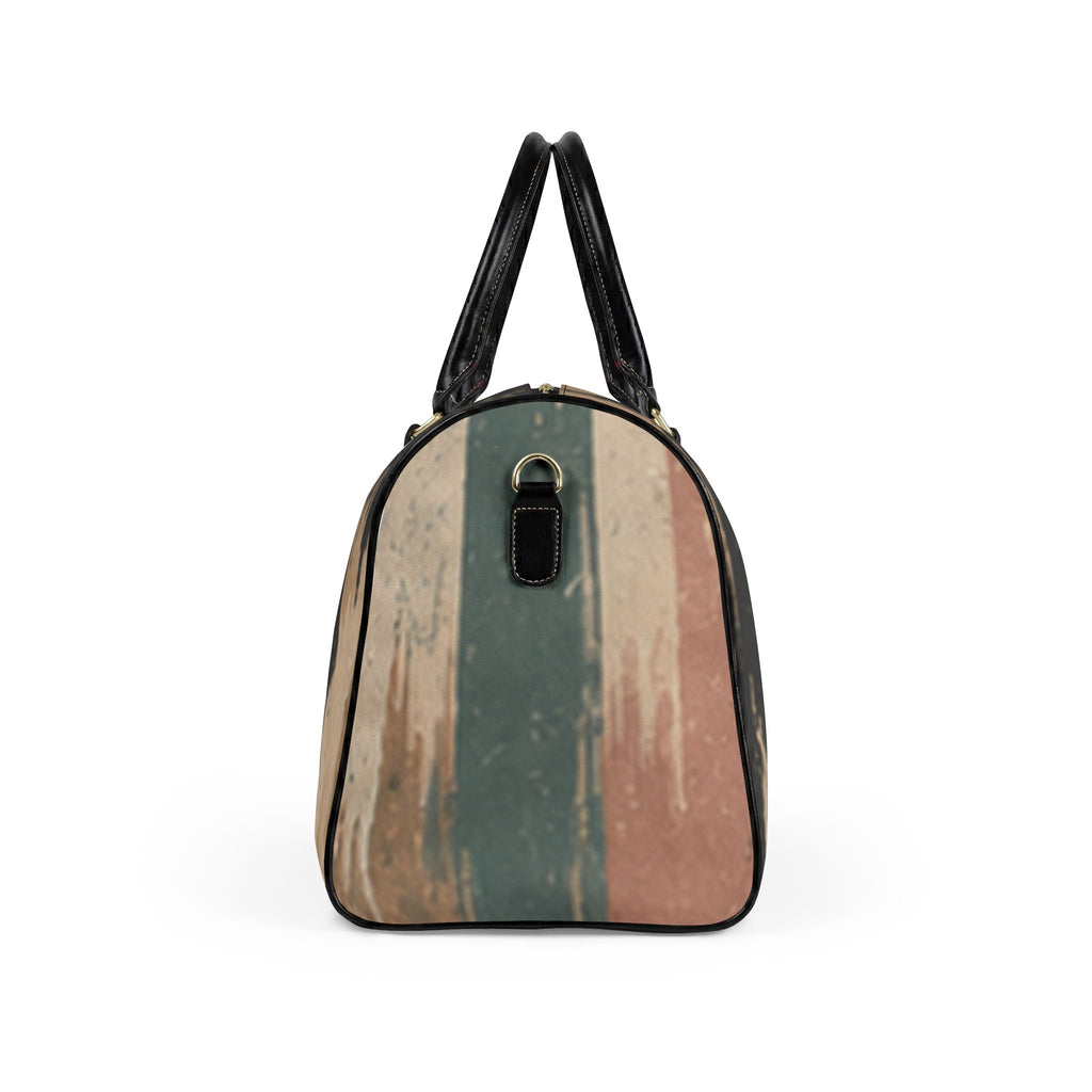 Vintage Striped Faux Leather Travel Bag — Distressed Earth Tone Weekender