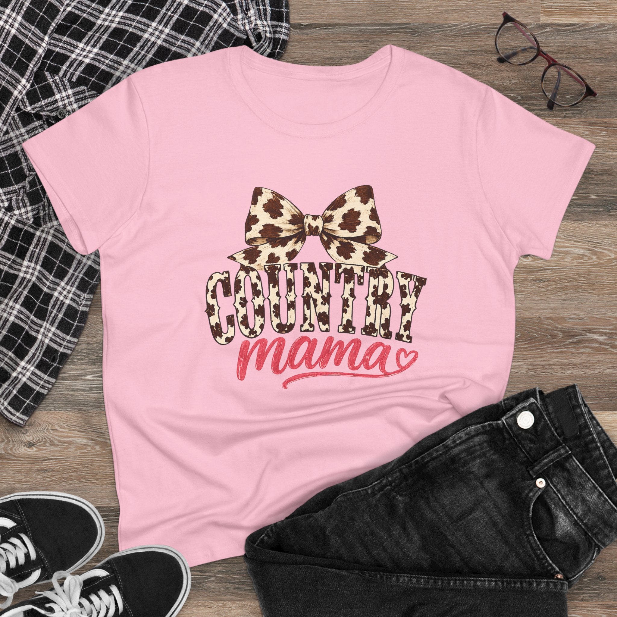 Leopard Bow Country Mama Tee | cowgirl mom graphic shirt