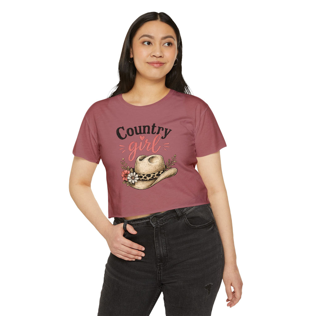 Country Girl Festival Crop Top — Floral Cowboy Hat Graphic