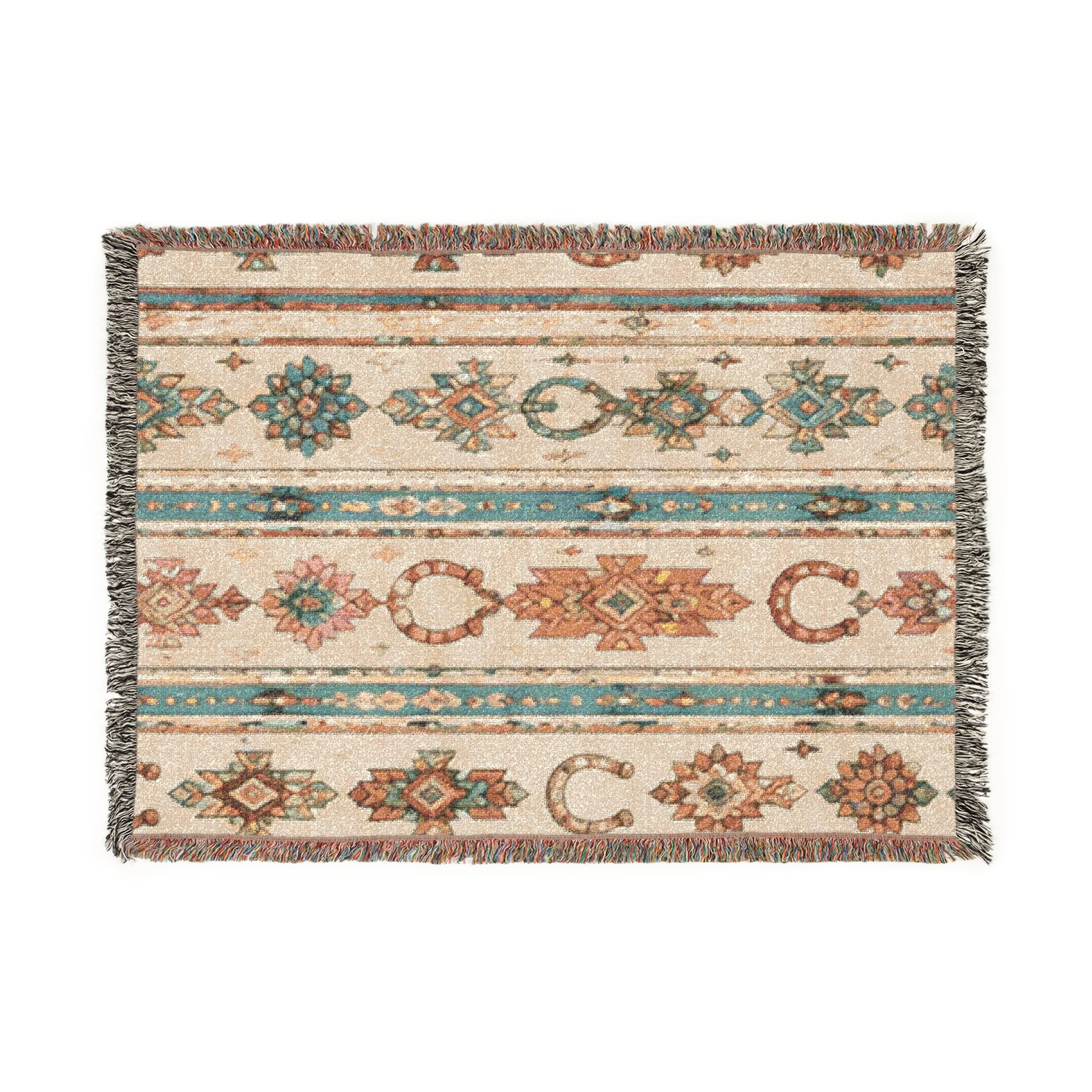 Southwestern Woven Blanket – Boho Aztec Throw with Fringe
