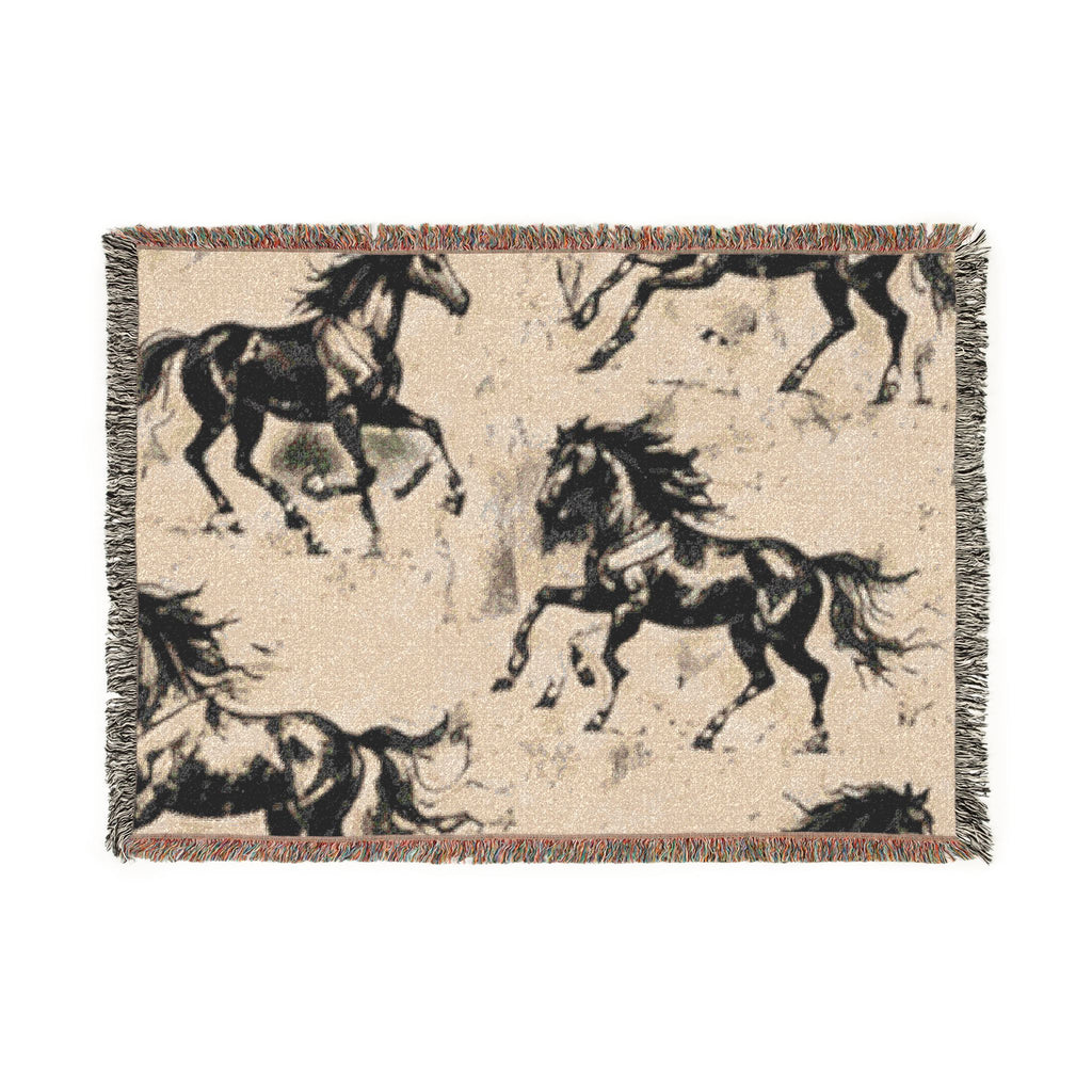 Horse Pattern Woven Blanket — Rustic Western Throw for Equestrian & Farmhouse Decor