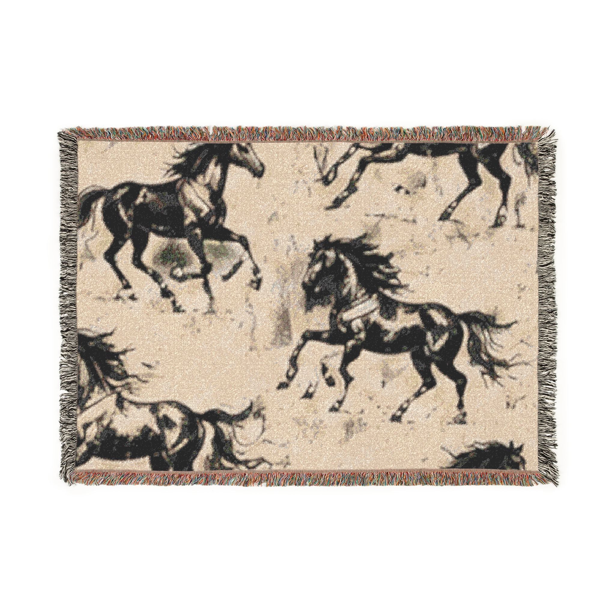 Horse Pattern Woven Blanket — Rustic Western Throw for Equestrian & Farmhouse Decor