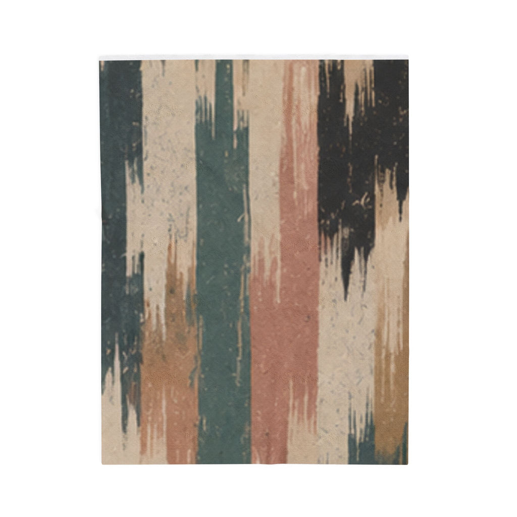 Rustic Striped Velveteen Plush Blanket — Vintage Earth Tones Cozy Throw