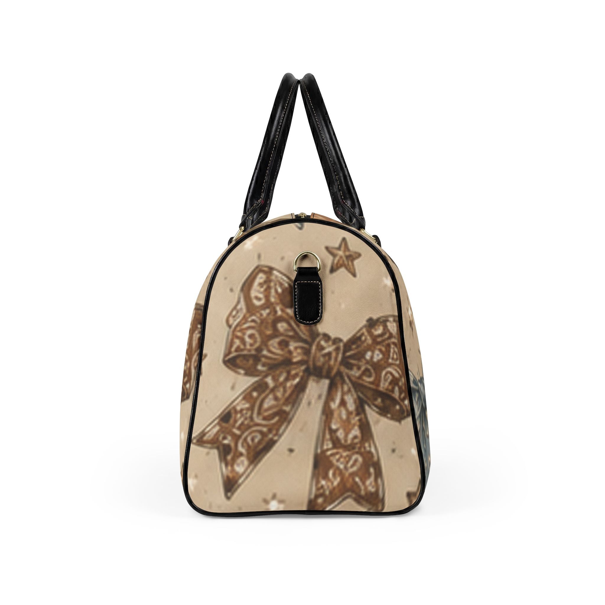Bow Pattern Travel Duffle — Faux Leather Weekender Bag