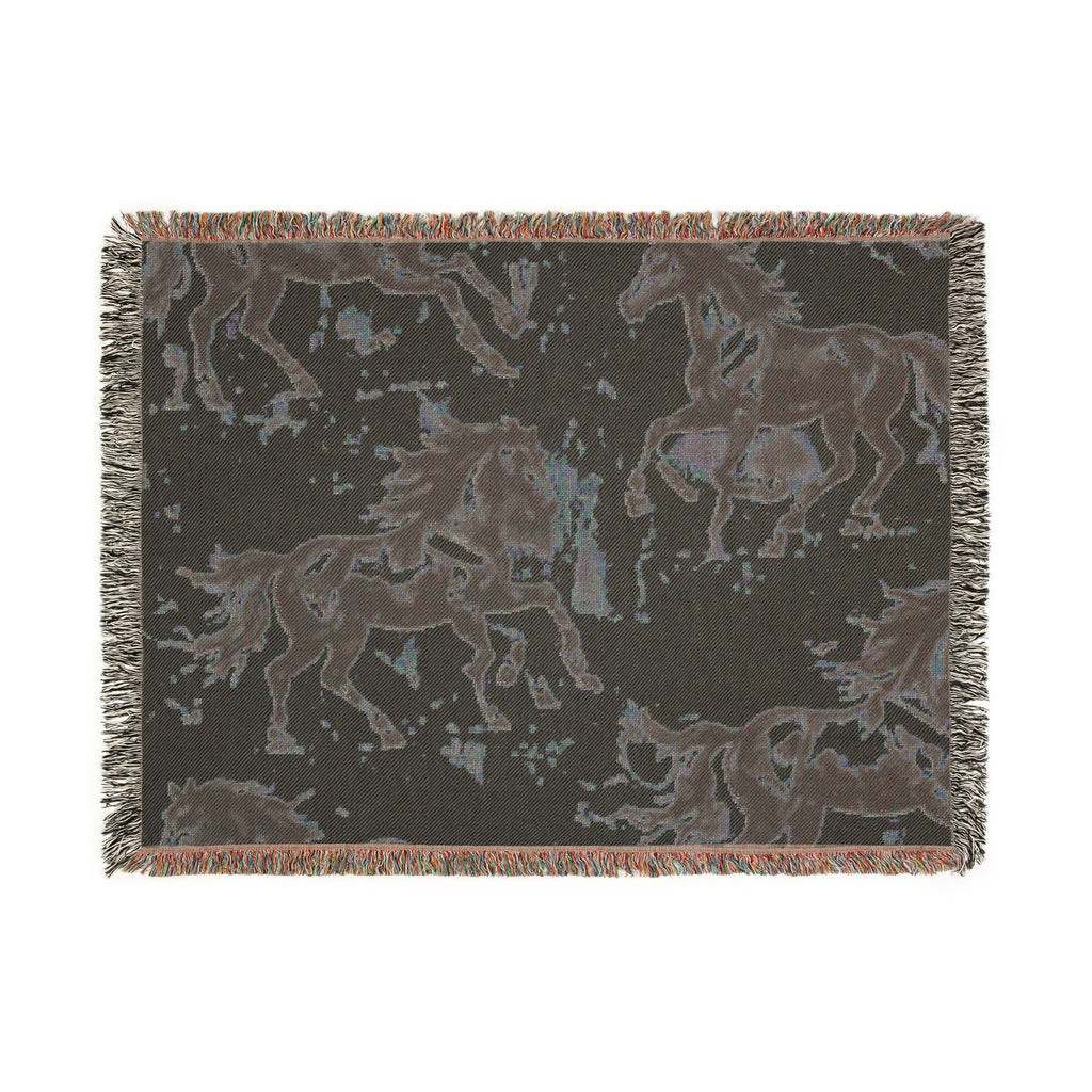 Horse Pattern Woven Blanket — Rustic Western Throw for Equestrian & Farmhouse Decor