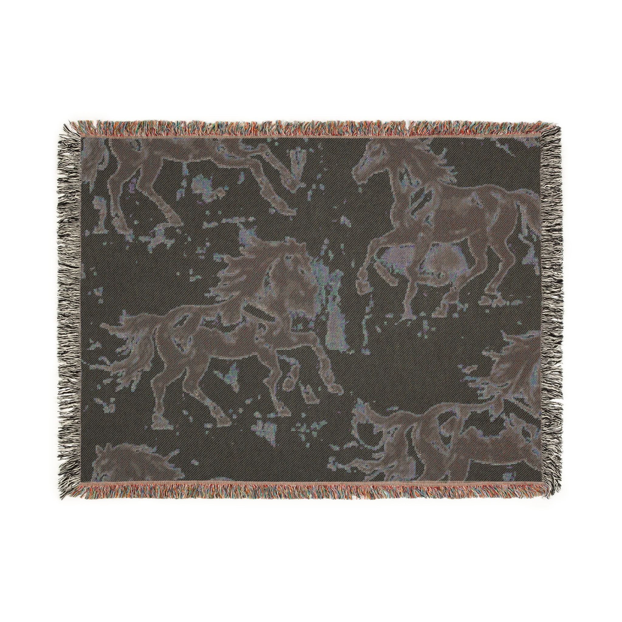 Horse Pattern Woven Blanket — Rustic Western Throw for Equestrian & Farmhouse Decor