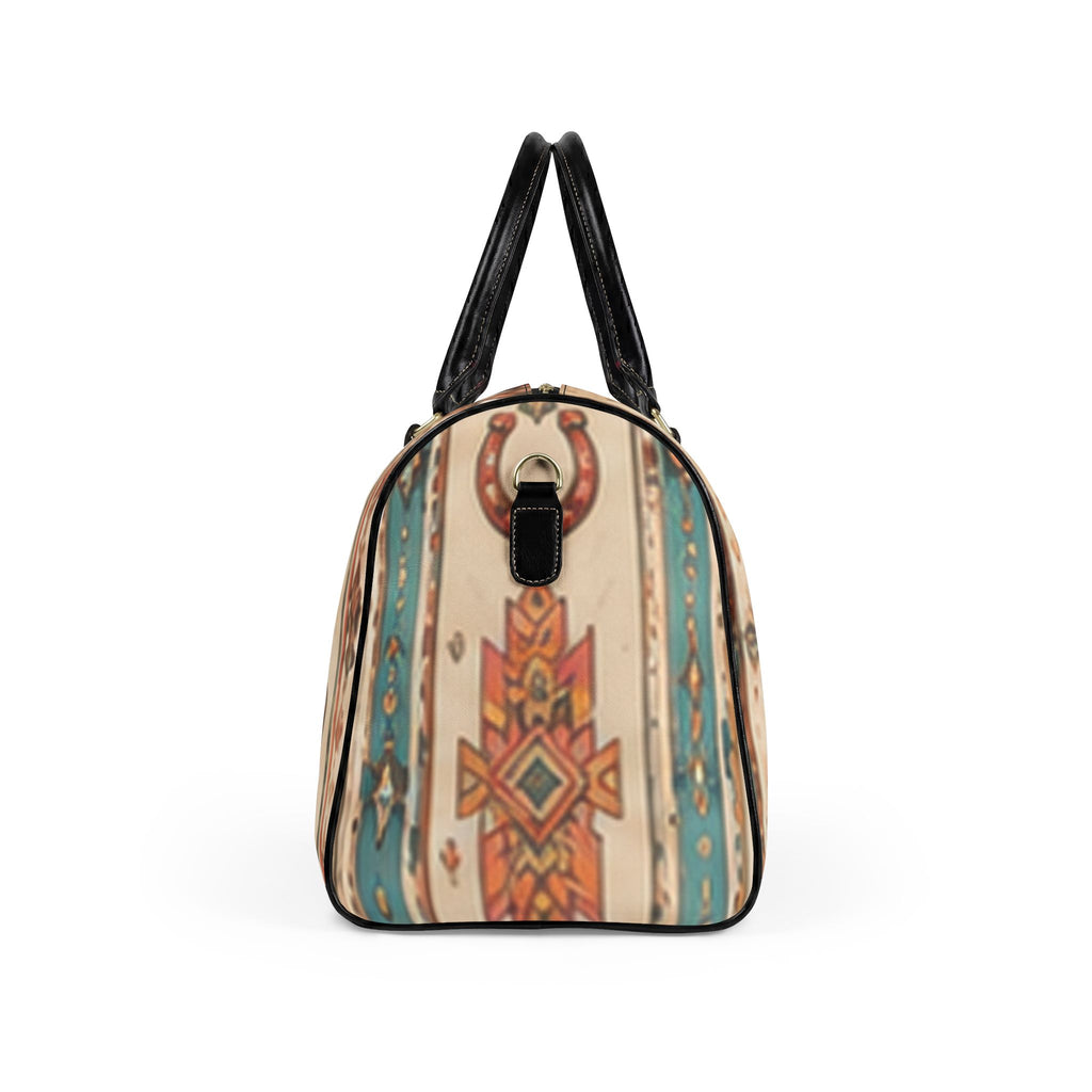 Boho Western Duffle Bag - Faux Leather Travel Bag with Aztec & Horseshoe Print