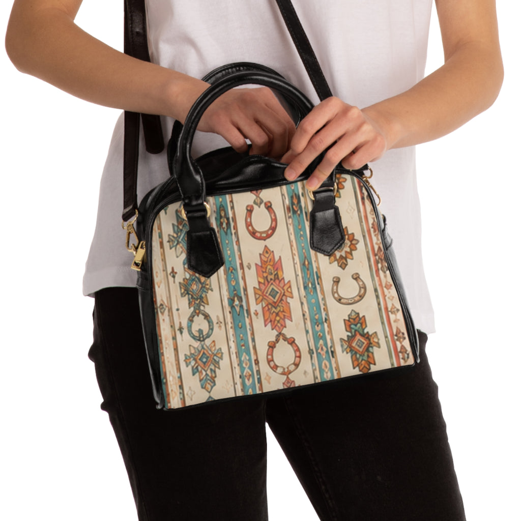 Southwestern Horseshoe Pattern Shoulder Handbag – Boho Western Tote