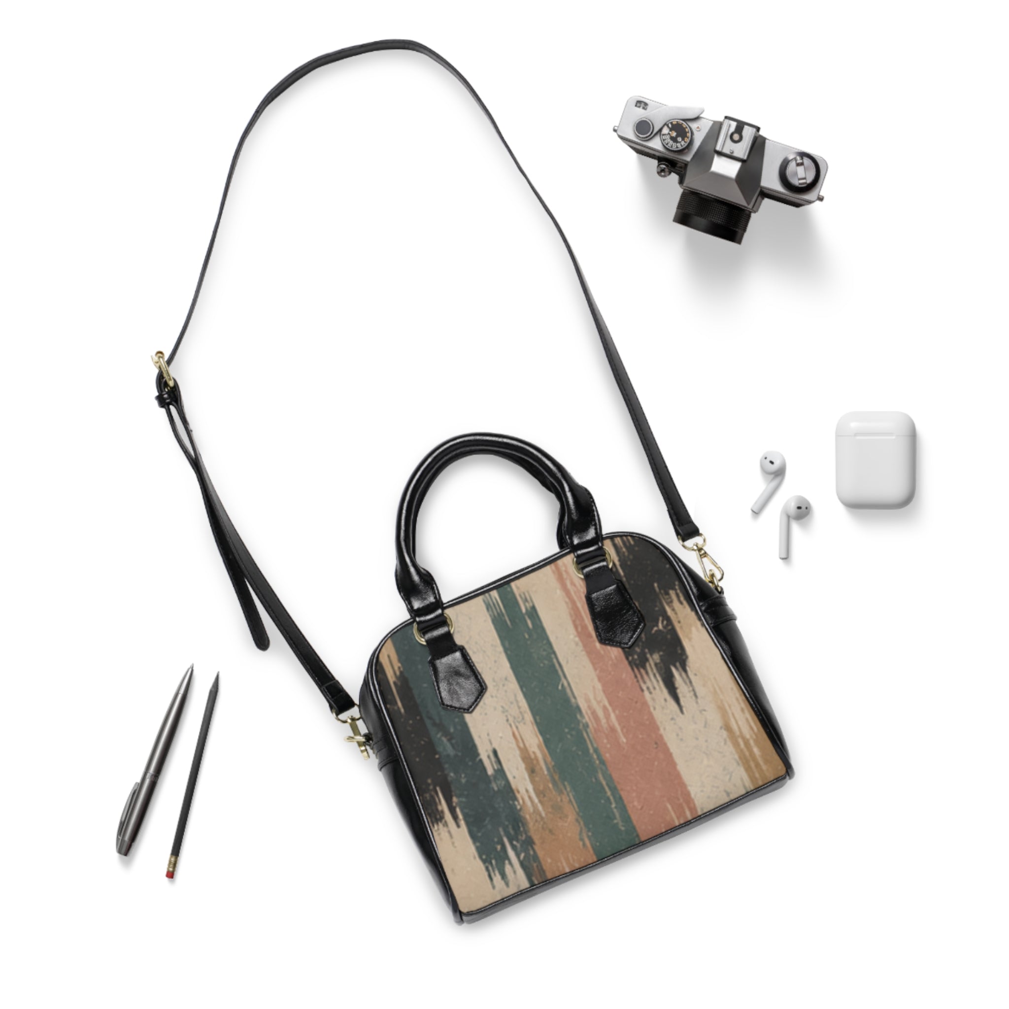 Retro Striped Shoulder Handbag – Vintage Boho Distressed Vertical Stripes