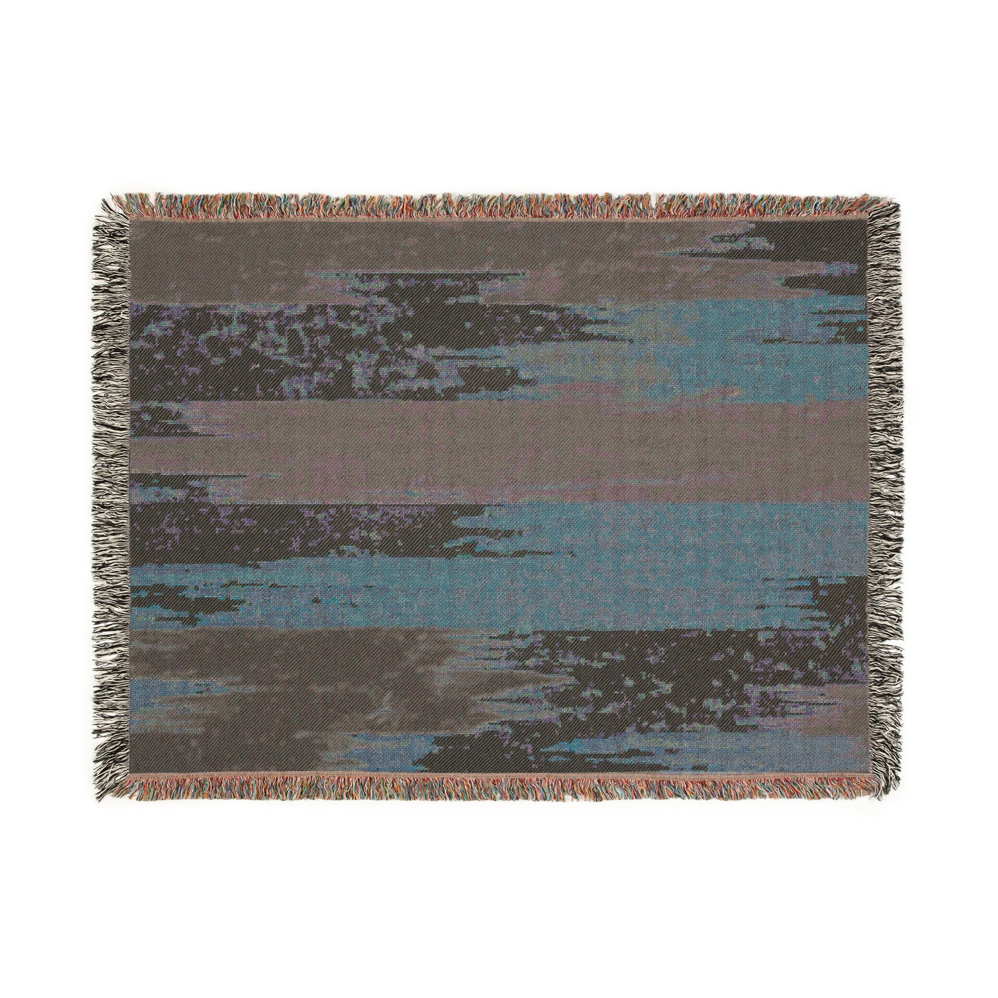 Woven Throw Blanket — Abstract Striped Rustic Teal & Rust Home Decor