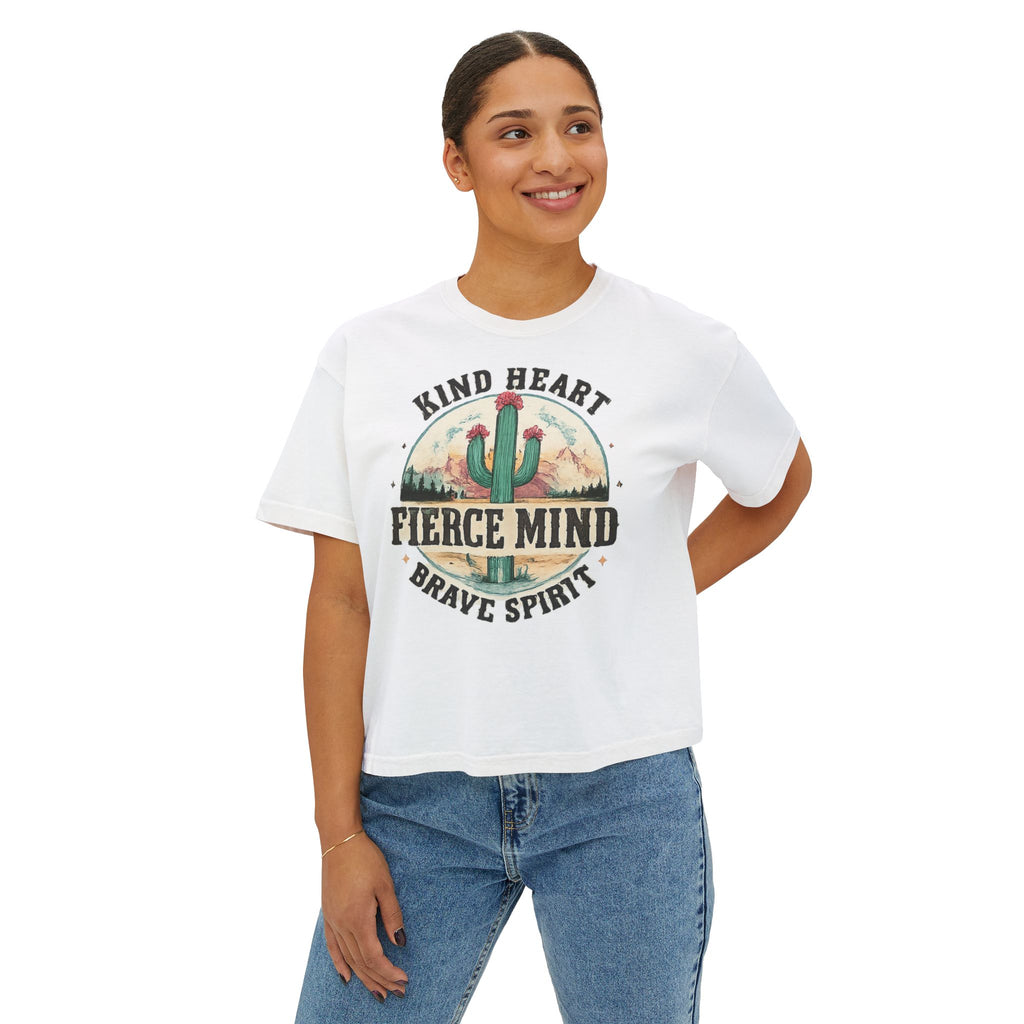 Kind Heart Fierce Mind Boxy Tee — Desert Cactus Inspirational Women's Shirt