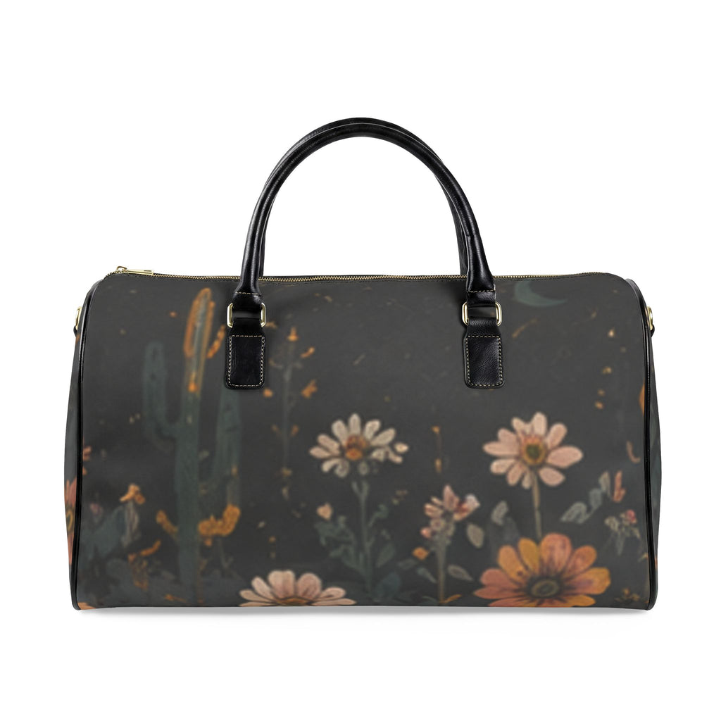 Floral Desert Duffel Bag – Faux Leather Travel Bag with Wildflower & Cactus Print