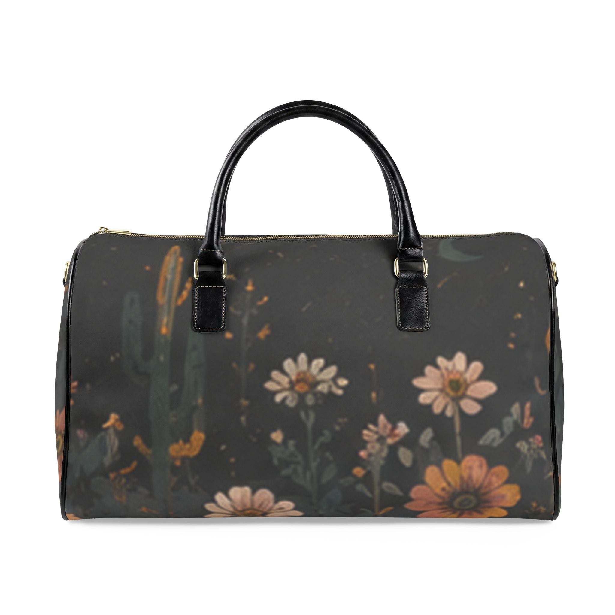 Floral Desert Duffel Bag – Faux Leather Travel Bag with Wildflower & Cactus Print