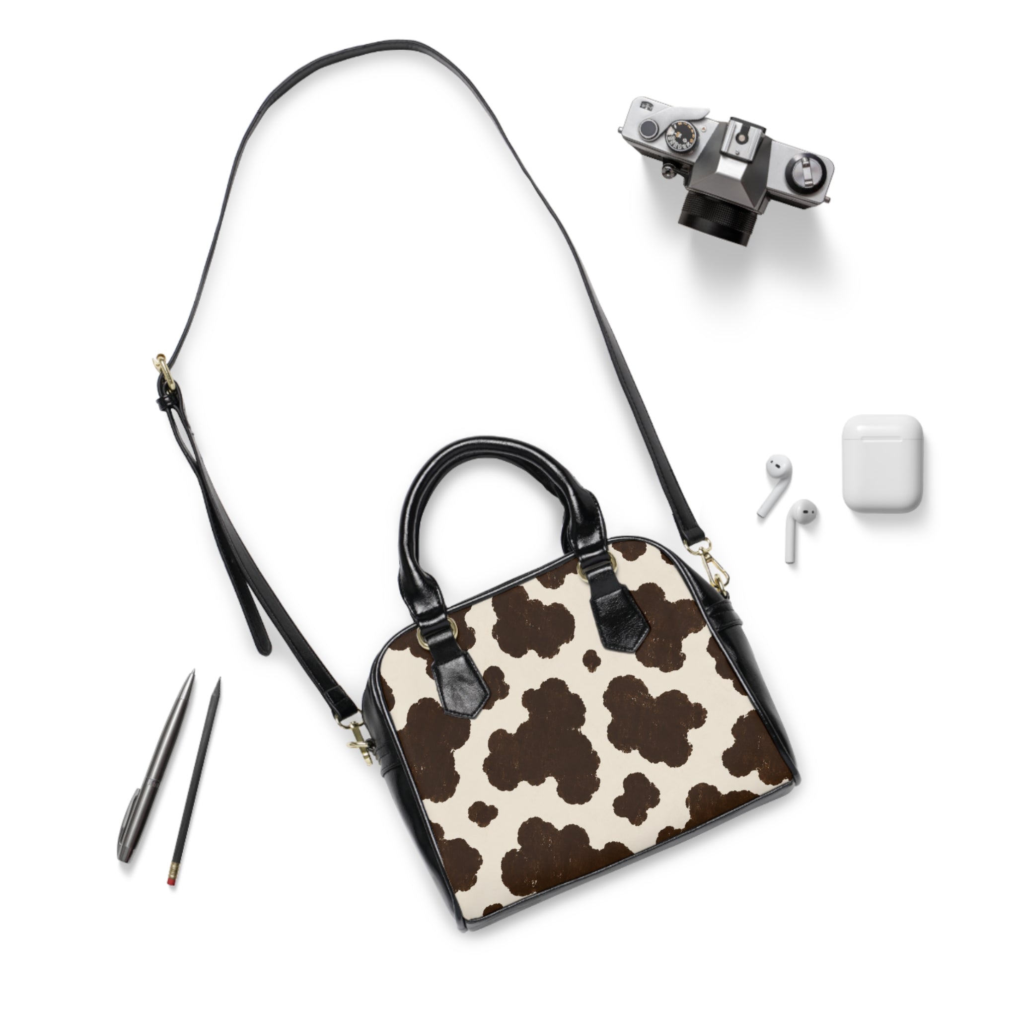Cow Print Shoulder Handbag – Brown & Cream Tote Purse
