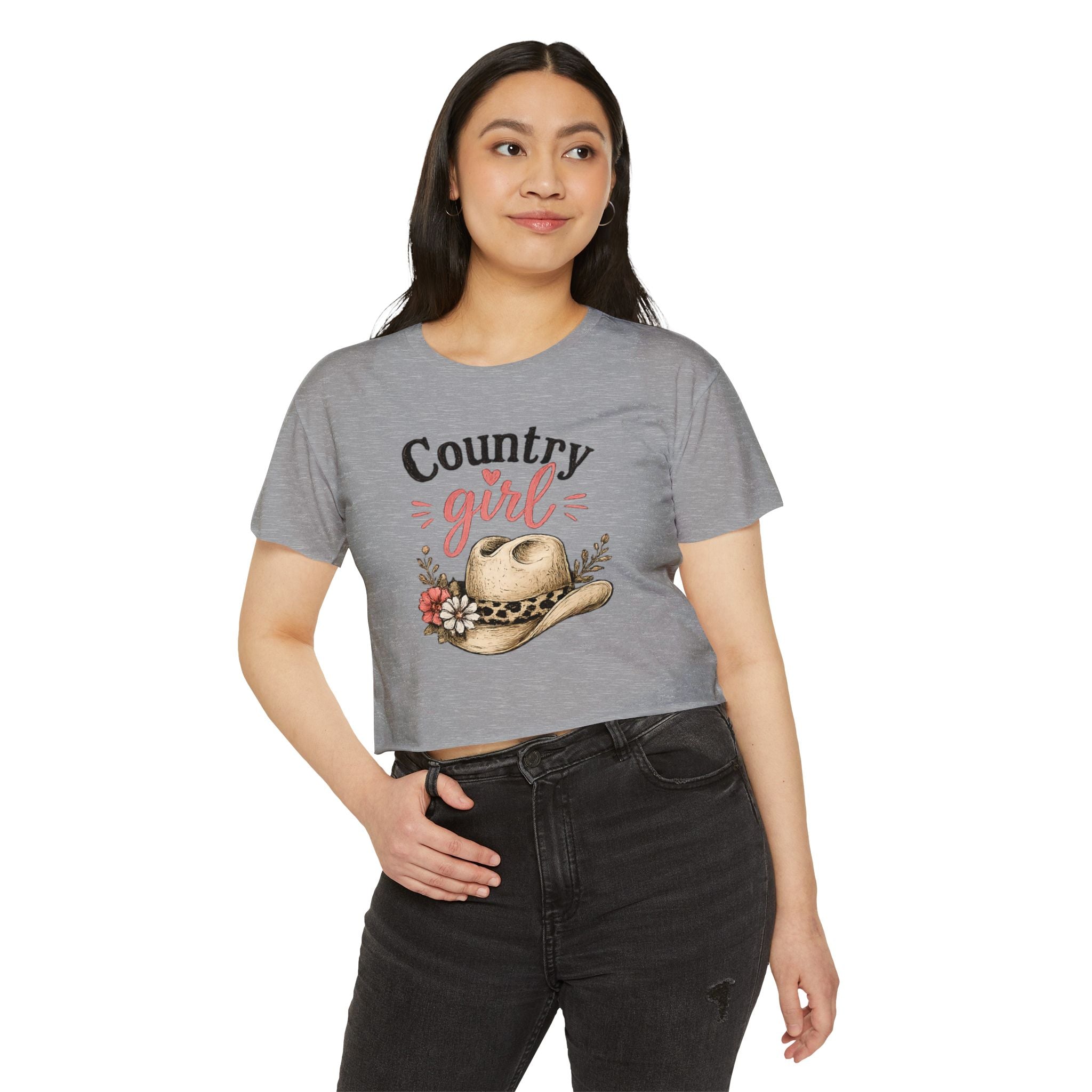Country Girl Festival Crop Top — Floral Cowboy Hat Graphic