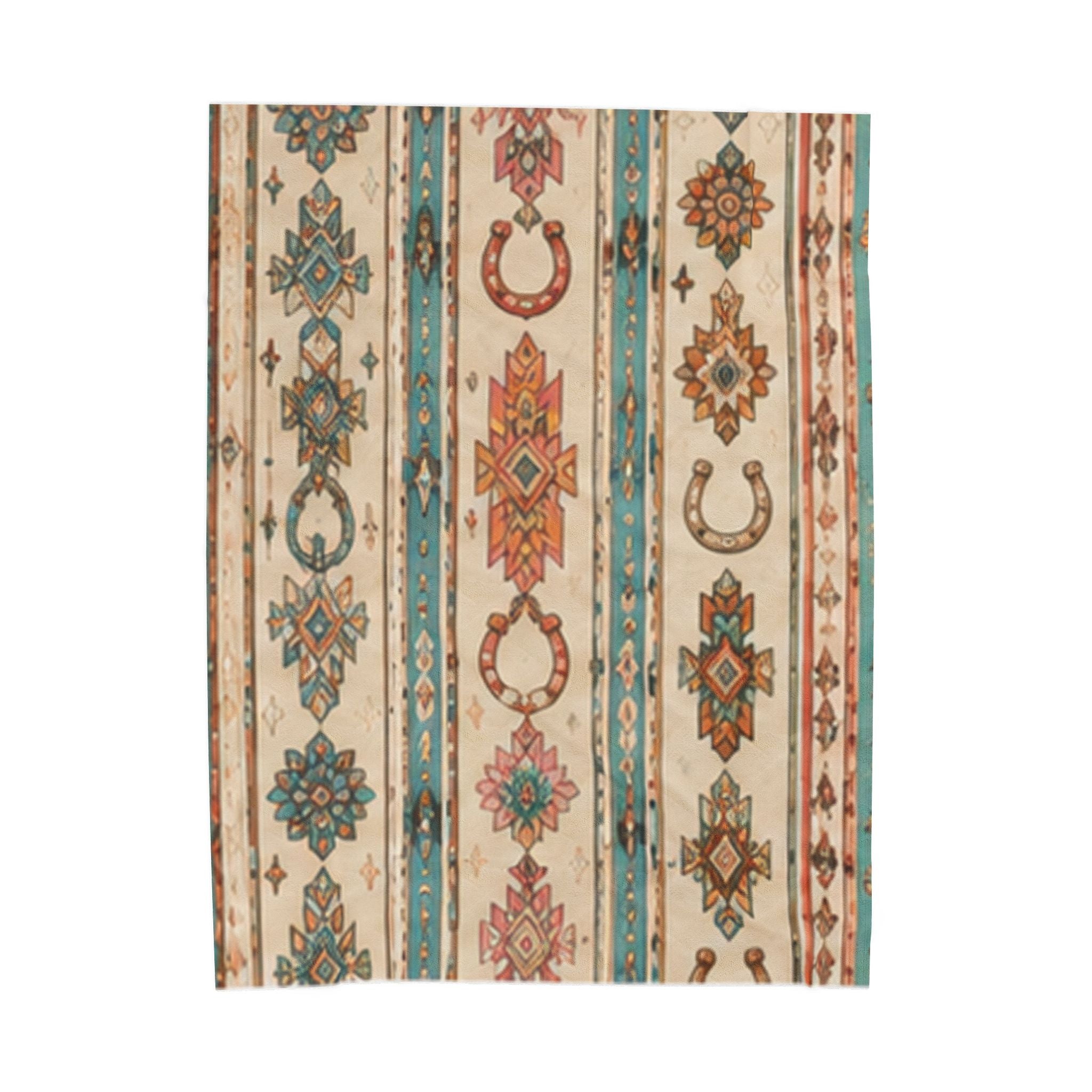 Southwestern Horseshoe Velveteen Plush Blanket – Boho Aztec Throw