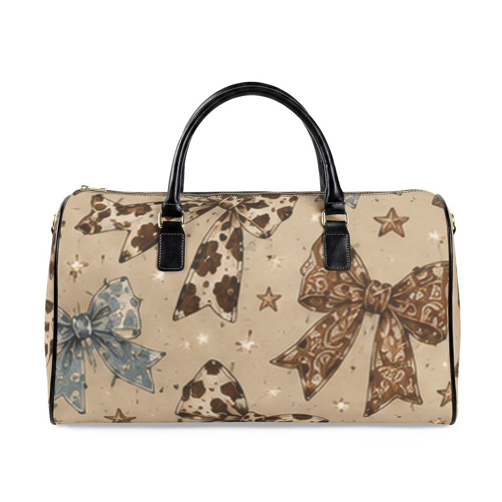 Bow Pattern Travel Duffle — Faux Leather Weekender Bag