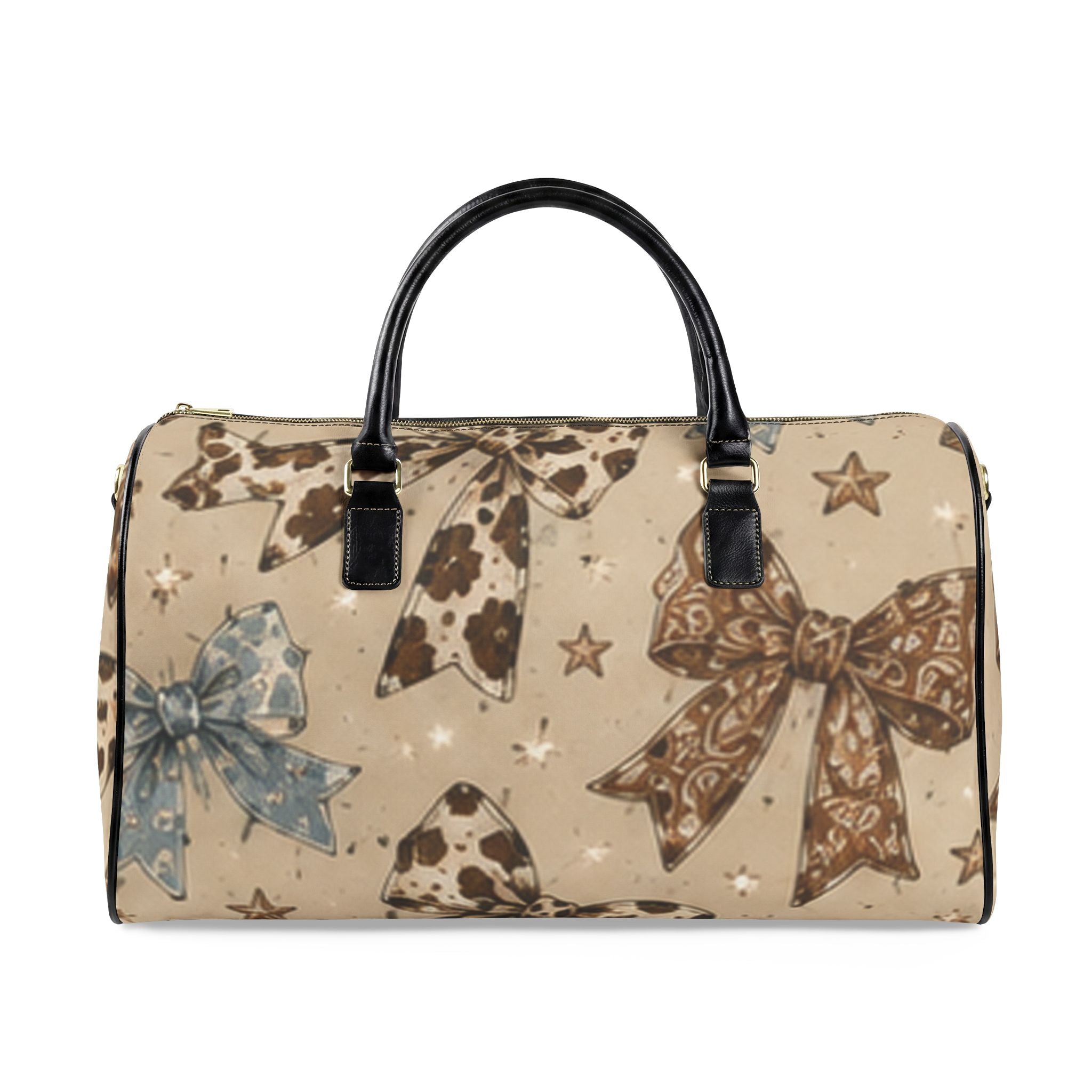 Bow Pattern Travel Duffle — Faux Leather Weekender Bag