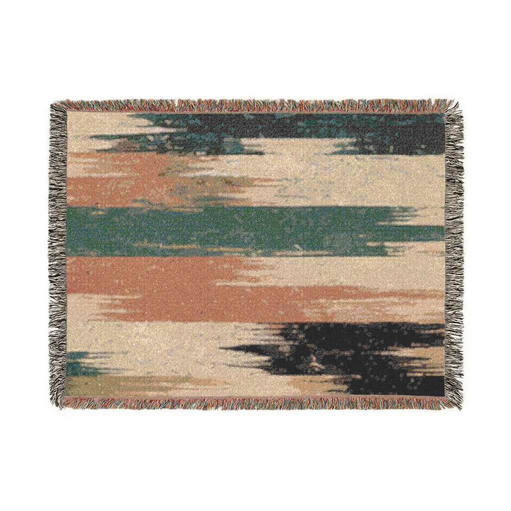 Woven Throw Blanket — Abstract Striped Rustic Teal & Rust Home Decor