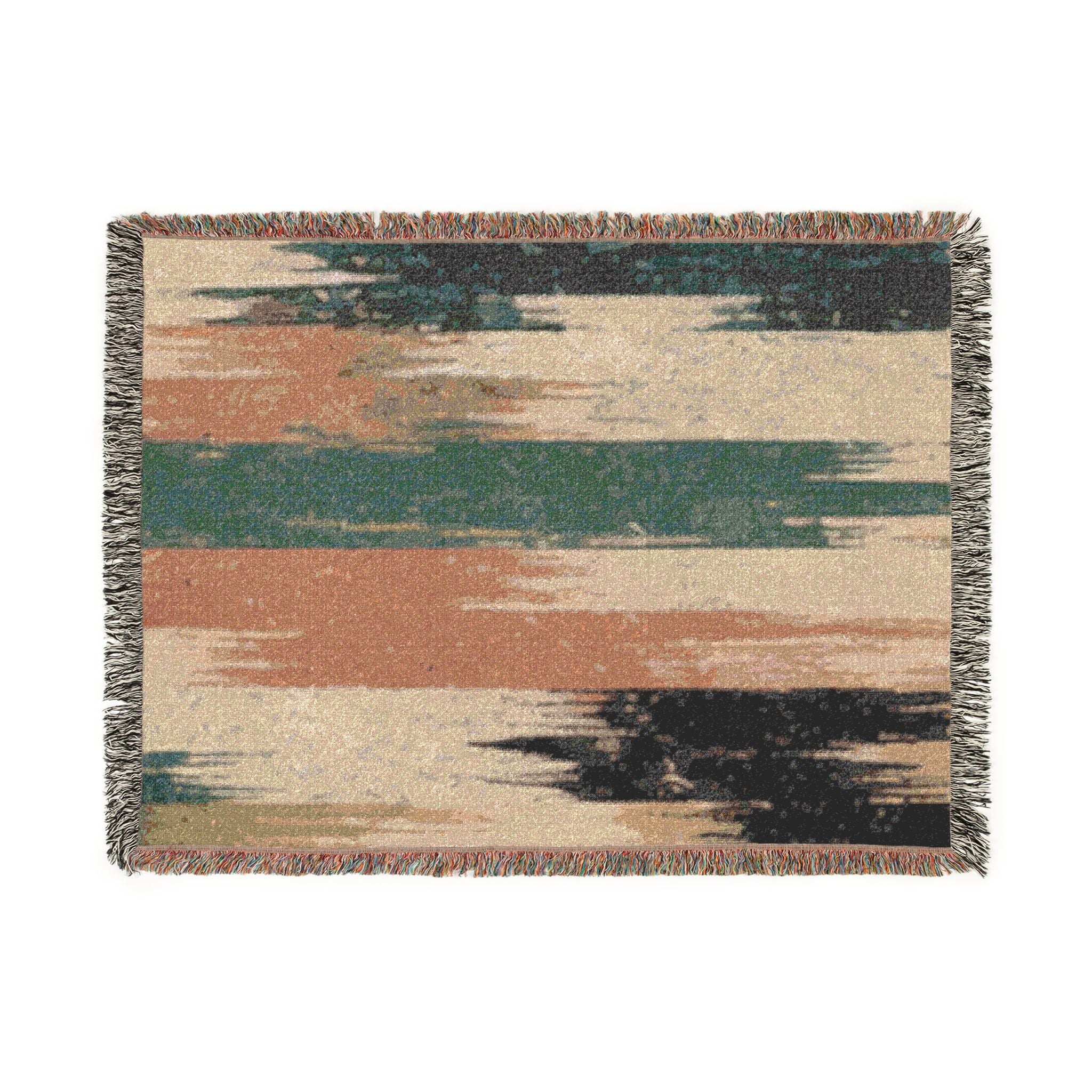 Woven Throw Blanket — Abstract Striped Rustic Teal & Rust Home Decor