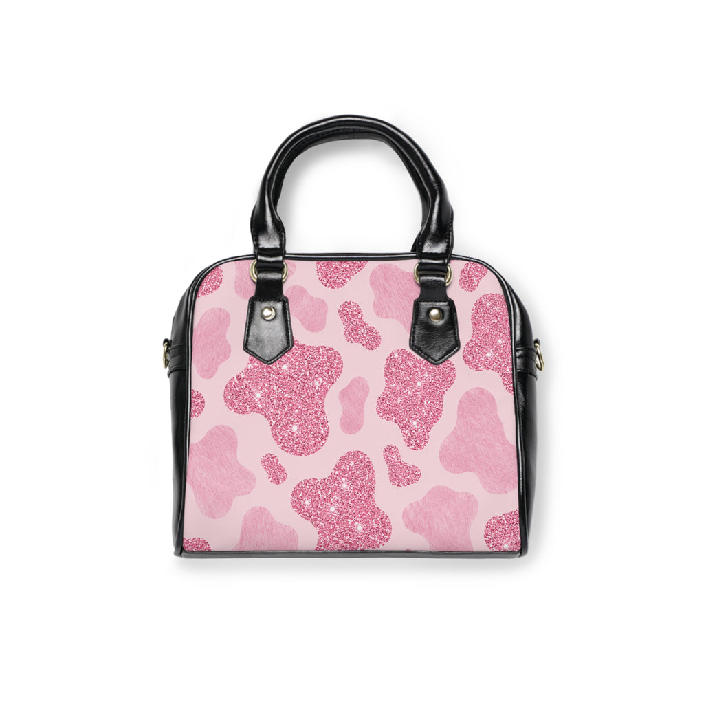 Pink Glitter Cow Print Shoulder Handbag
