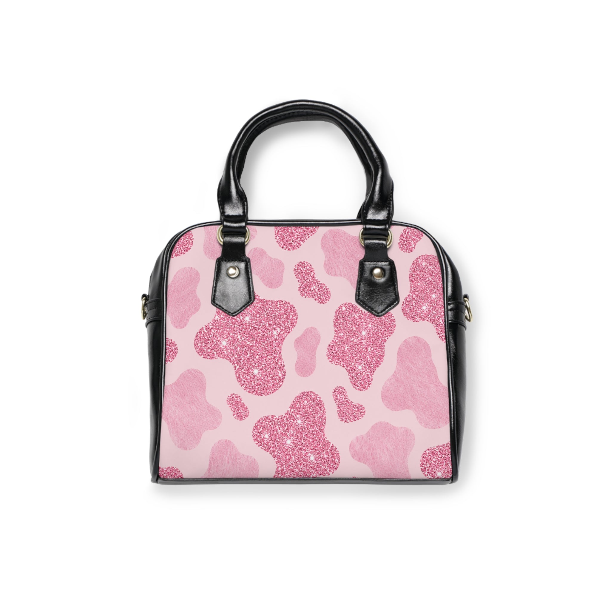 Pink Glitter Cow Print Shoulder Handbag