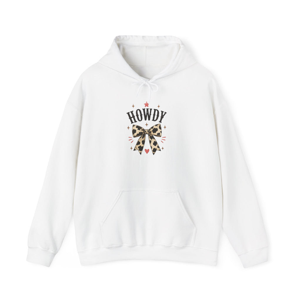 Howdy Leopard Bow Hoodie — Western Cowgirl Graphic Sweatshirt