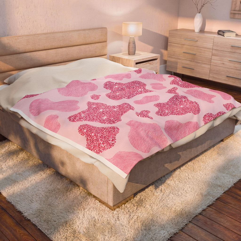 Pink Glitter Cow Print Velveteen Plush Blanket