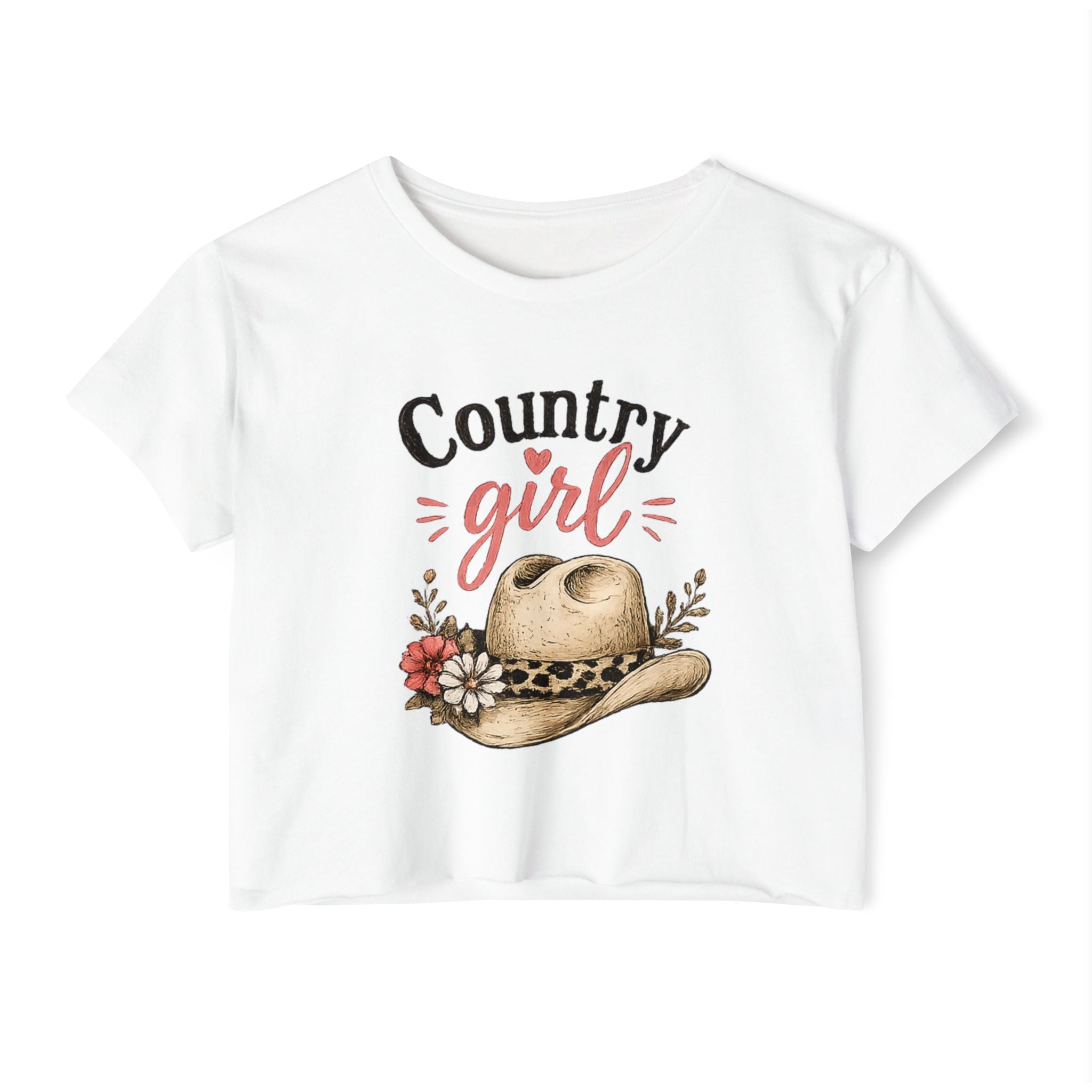 Country Girl Festival Crop Top — Floral Cowboy Hat Graphic