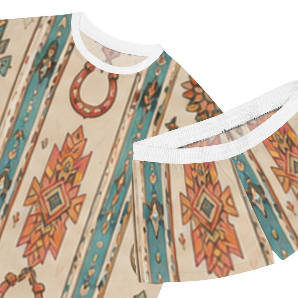 Southwestern Horseshoe Print Women's Pajama Set — Cozy Short Sleepwear