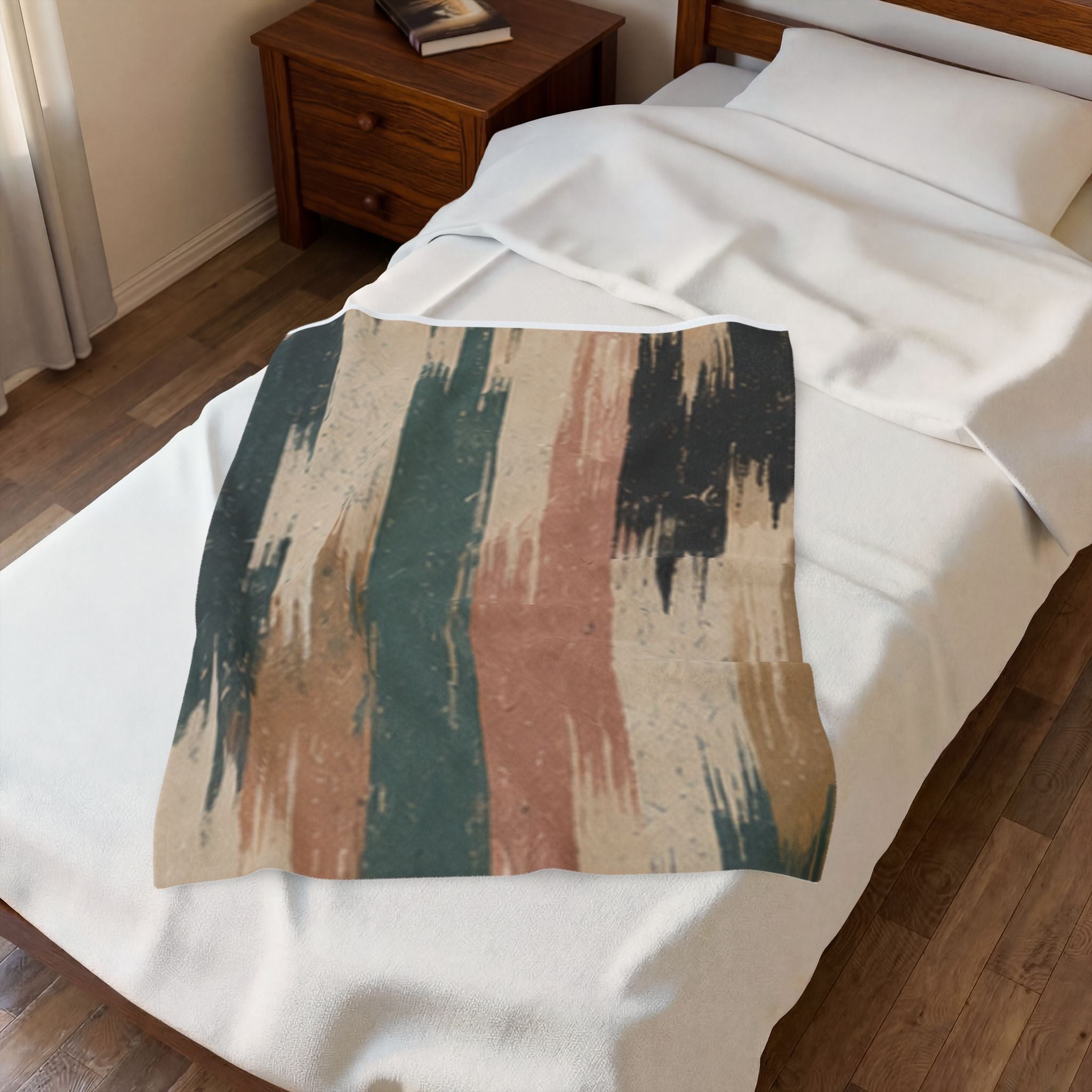 Rustic Striped Velveteen Plush Blanket — Vintage Earth Tones Cozy Throw