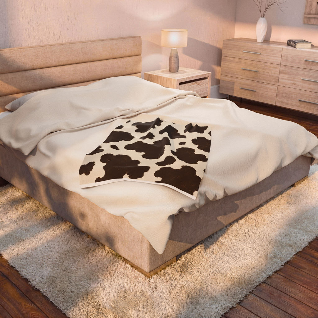 Cowhide Print Velveteen Plush Blanket — Cozy Brown & Cream Throw