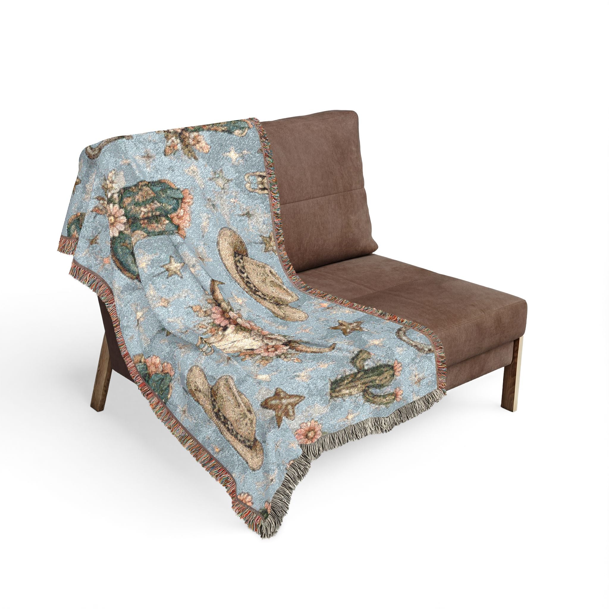 Cowboy Western Woven Blanket – Southwestern Boots, Cactus & Skull Throw