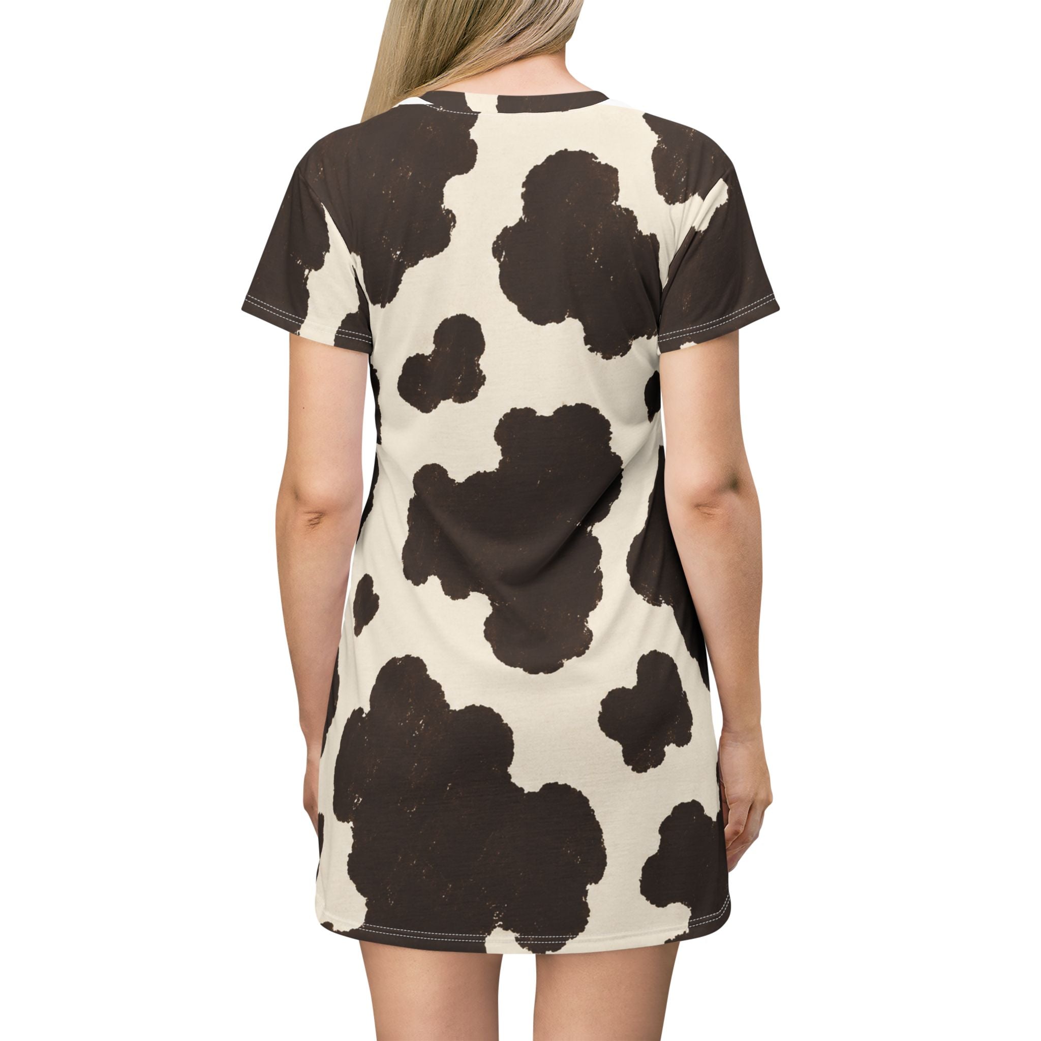Brown Cow Print T-Shirt Dress | All-Over Print Cowhide Pattern