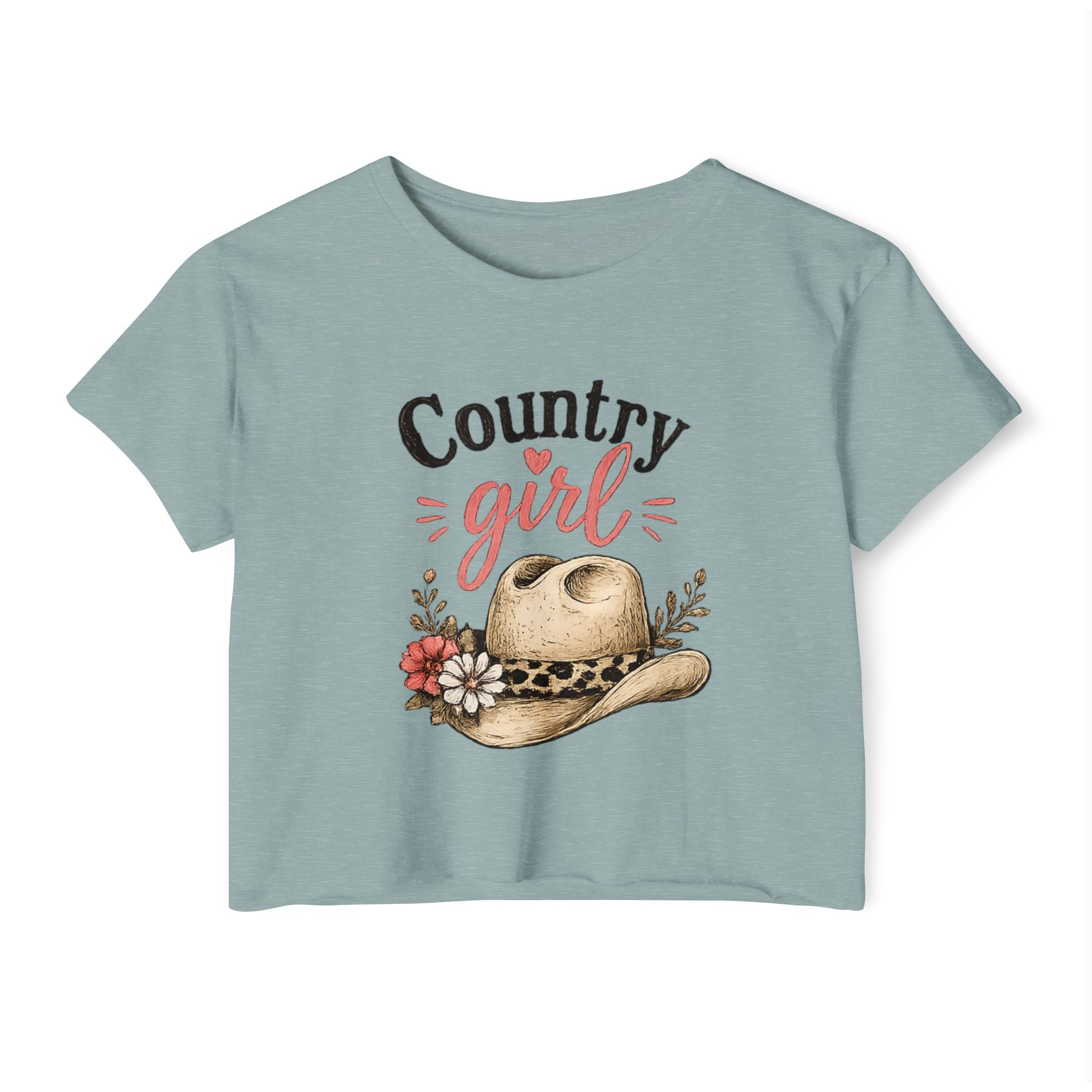 Country Girl Festival Crop Top — Floral Cowboy Hat Graphic