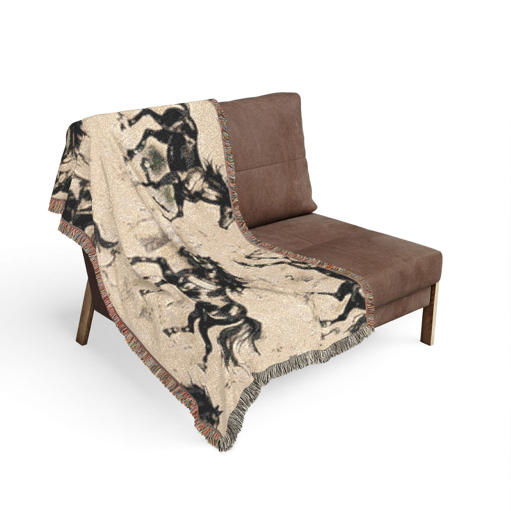 Horse Pattern Woven Blanket — Rustic Western Throw for Equestrian & Farmhouse Decor
