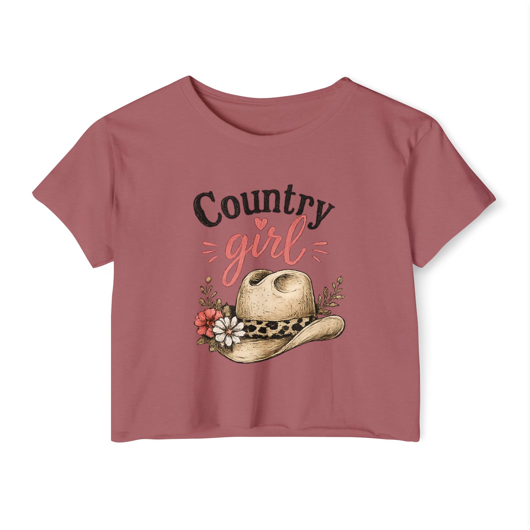 Country Girl Festival Crop Top — Floral Cowboy Hat Graphic