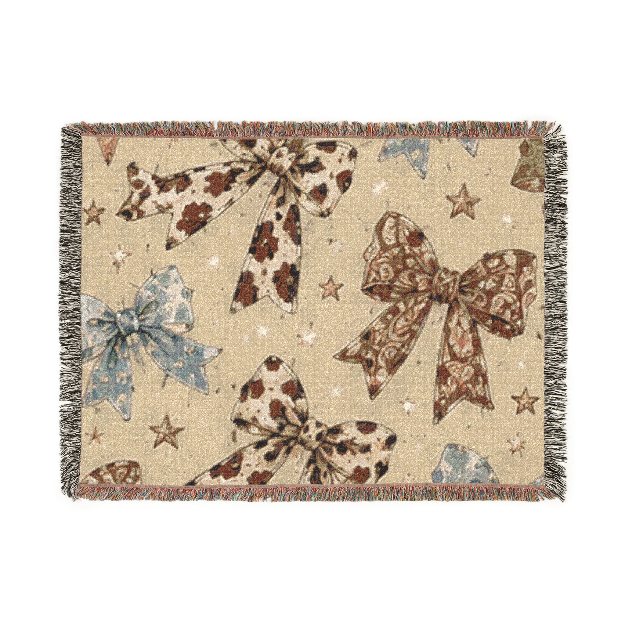 Woven Blanket - Decorative Bow Pattern Throw for Cozy Living, Gift-Ready Home Accent