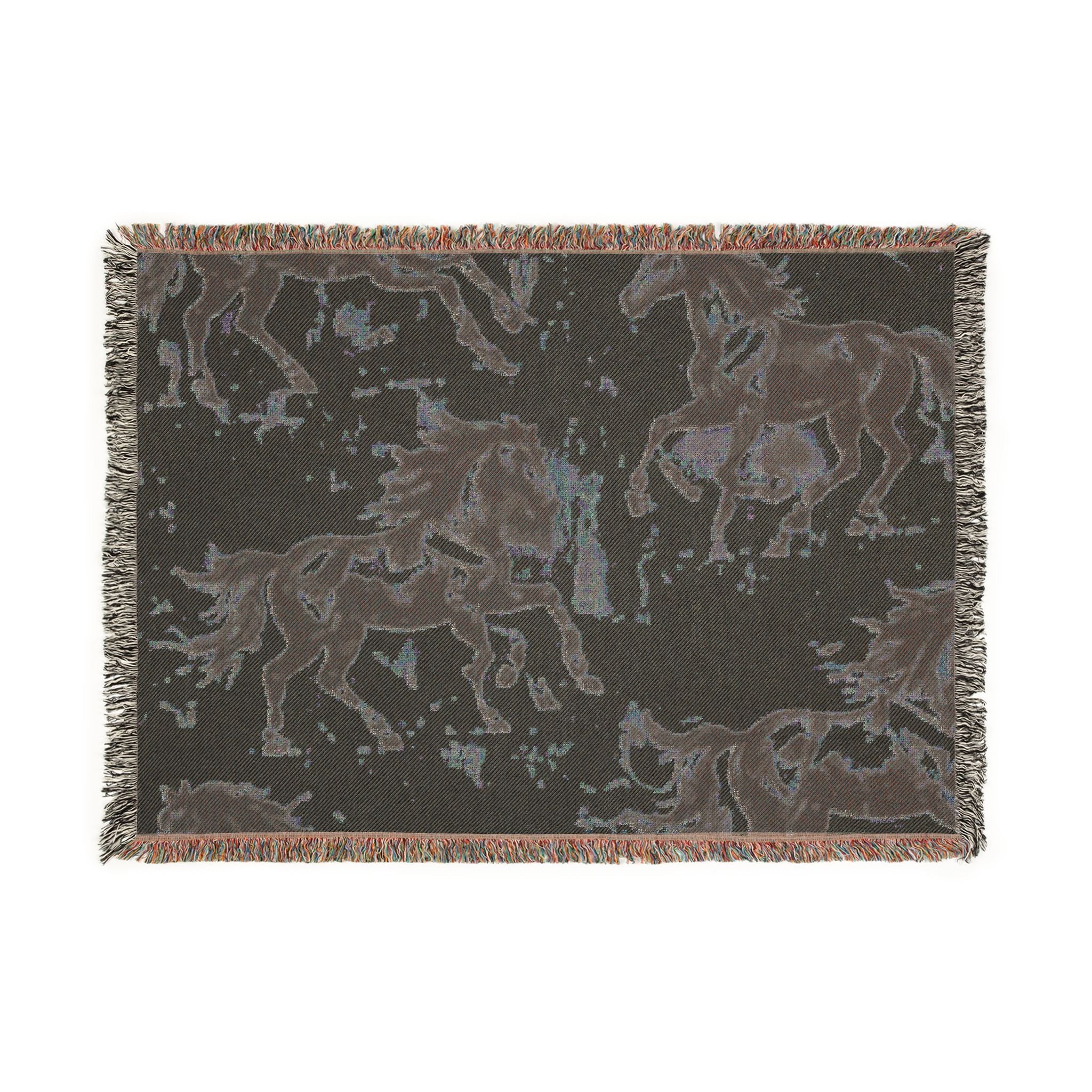 Horse Pattern Woven Blanket — Rustic Western Throw for Equestrian & Farmhouse Decor