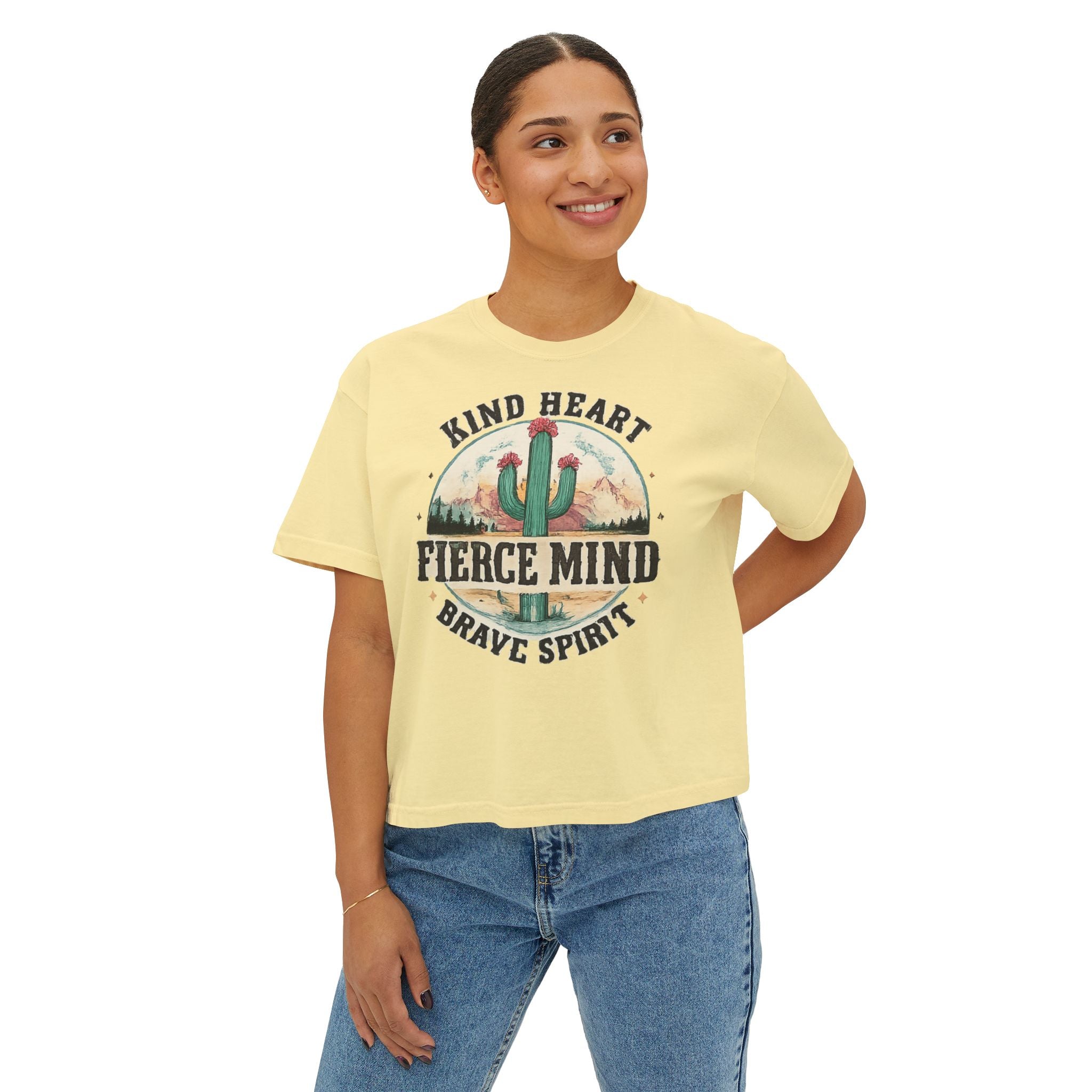 Kind Heart Fierce Mind Boxy Tee — Desert Cactus Inspirational Women's Shirt