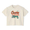 Country Mama Women's Boxy Tee — Retro Checker Smile Graphic