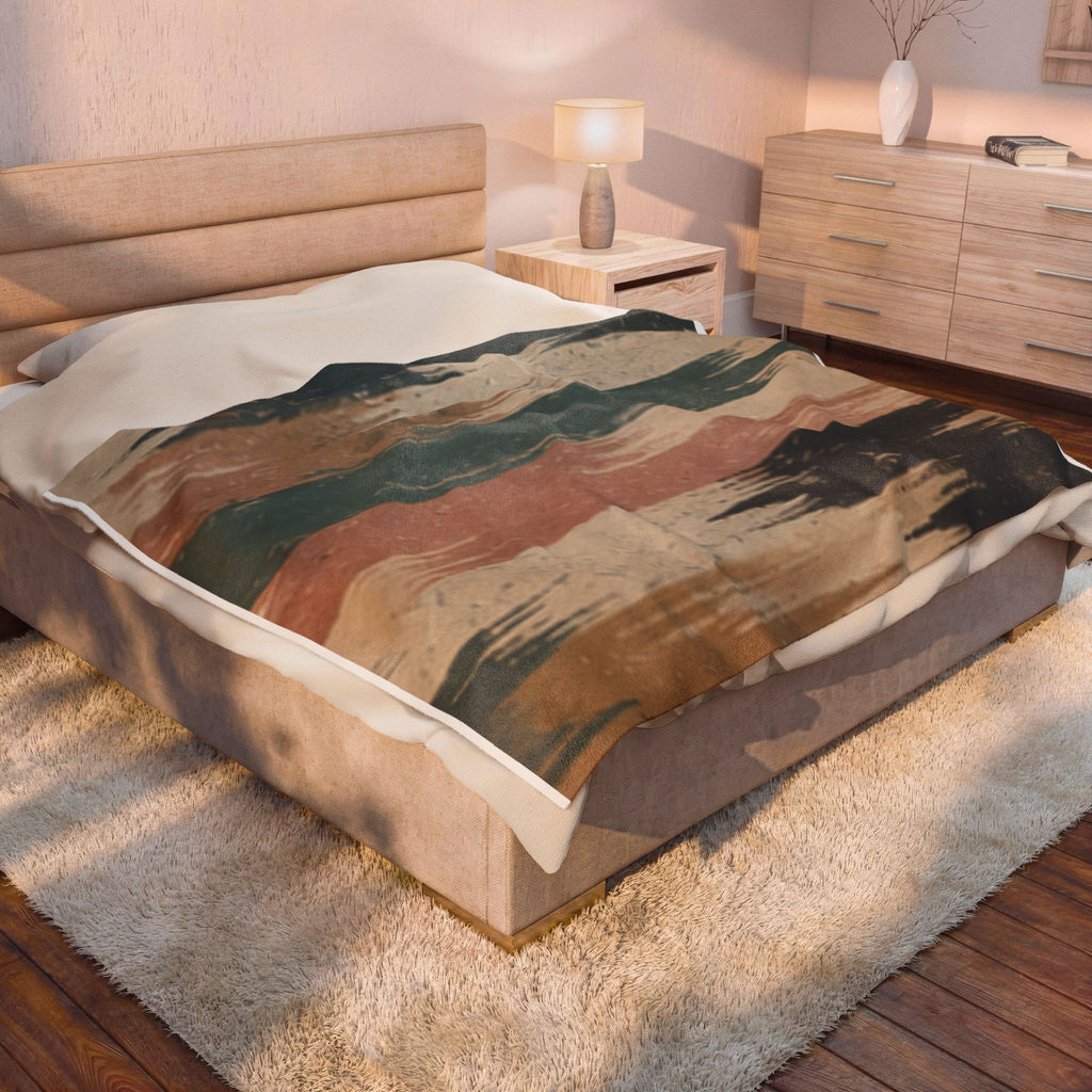 Rustic Striped Velveteen Plush Blanket — Vintage Earth Tones Cozy Throw