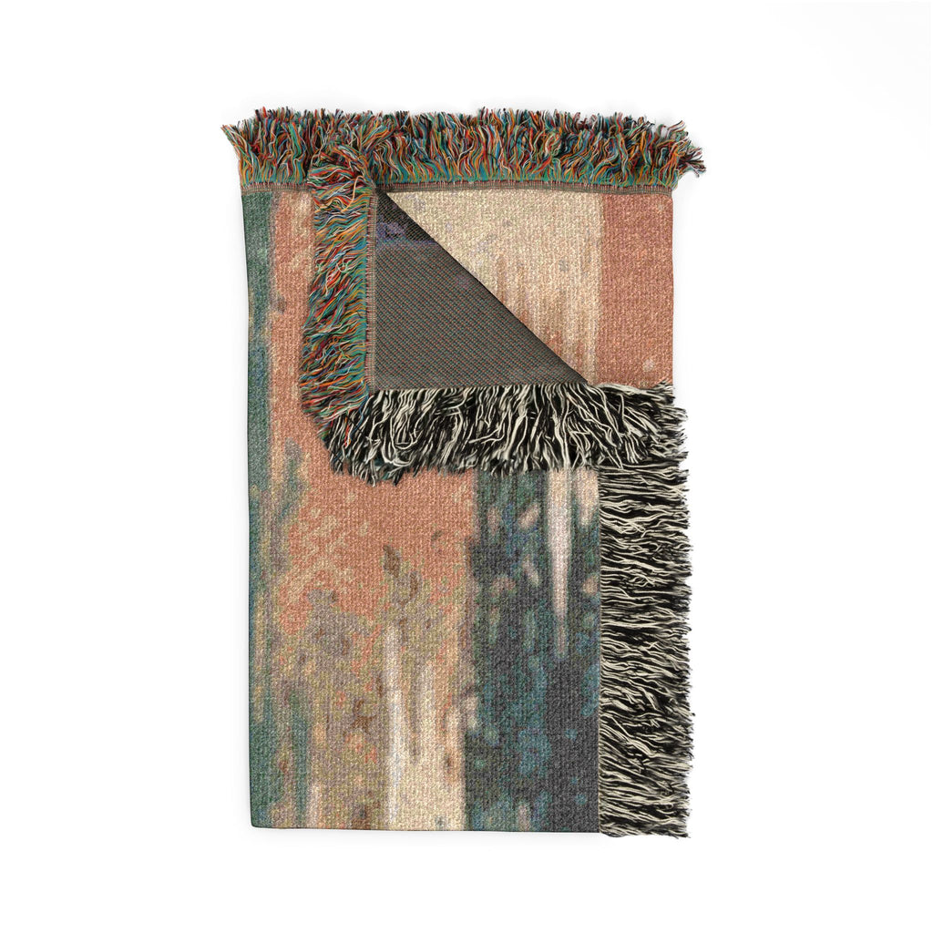 Woven Throw Blanket — Abstract Striped Rustic Teal & Rust Home Decor