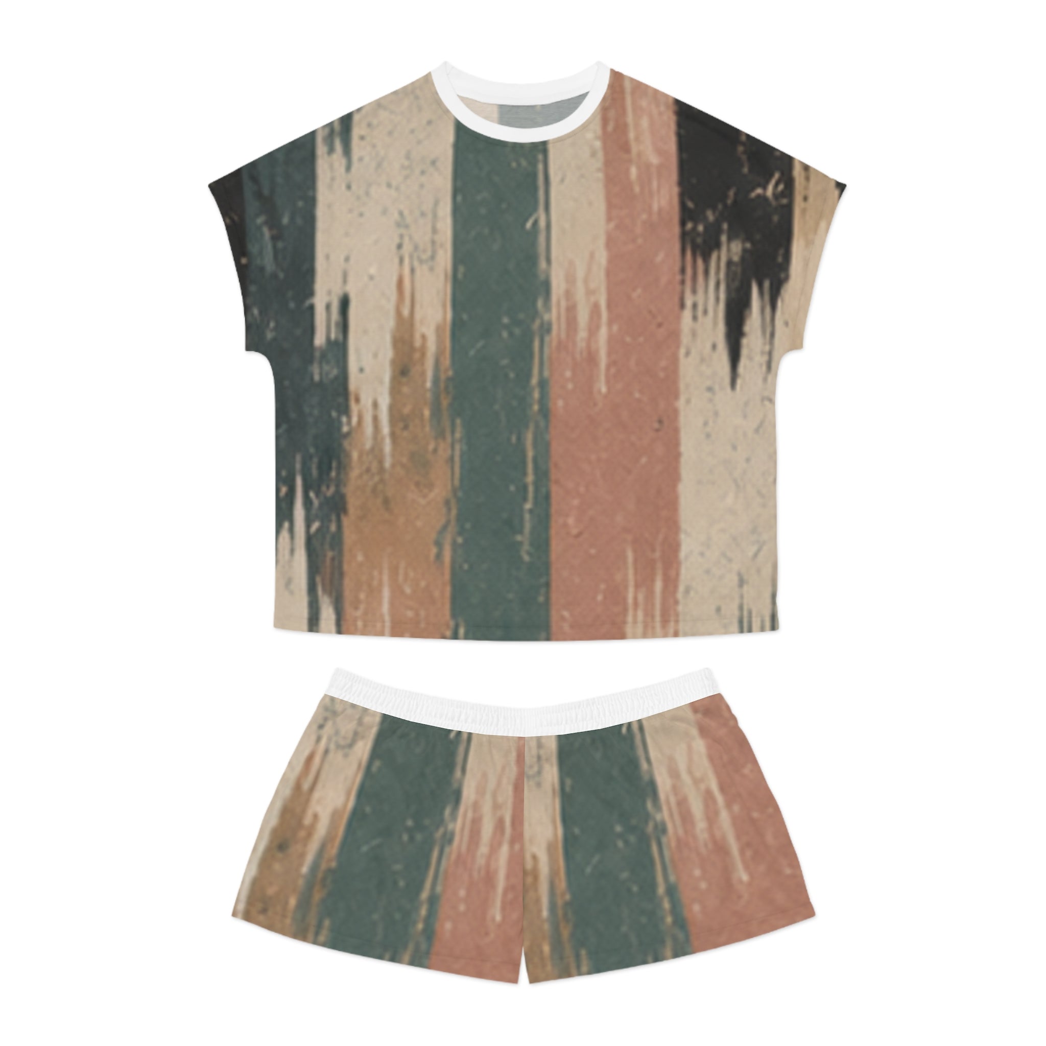 Women's Stripe Brushstroke Pajama Set — Cozy Vintage Lounge Shorts & Tee
