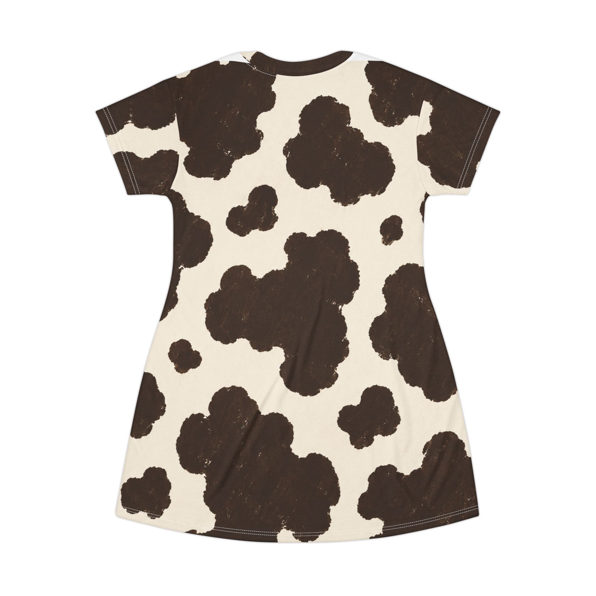 Brown Cow Print T-Shirt Dress | All-Over Print Cowhide Pattern