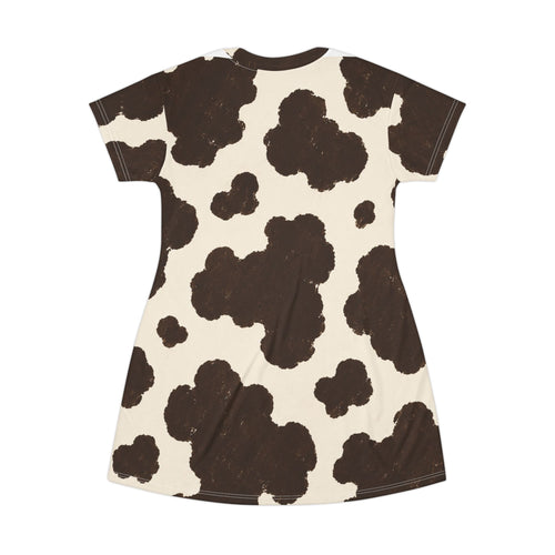 Brown Cow Print T-Shirt Dress | All-Over Print Cowhide Pattern