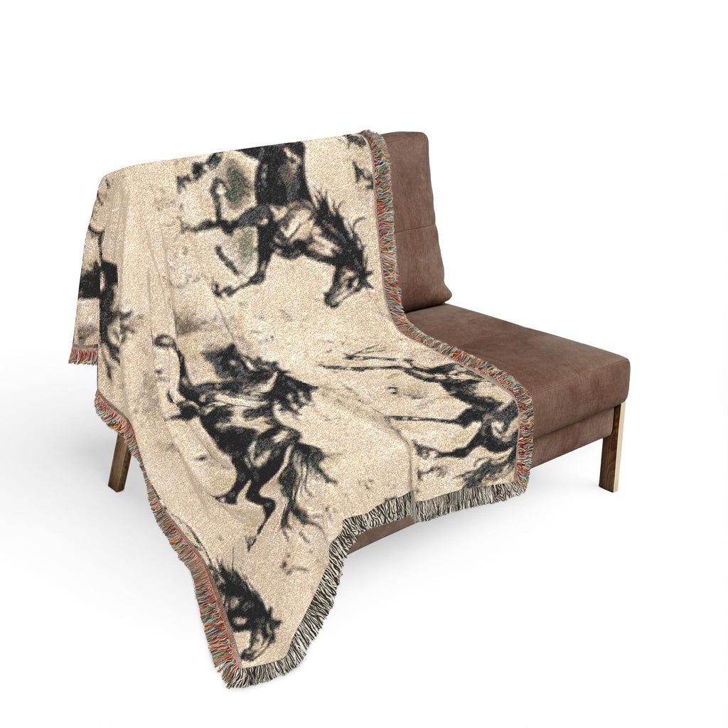 Horse Pattern Woven Blanket — Rustic Western Throw for Equestrian & Farmhouse Decor