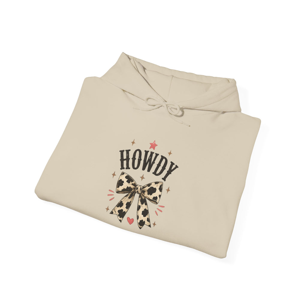 Howdy Leopard Bow Hoodie — Western Cowgirl Graphic Sweatshirt