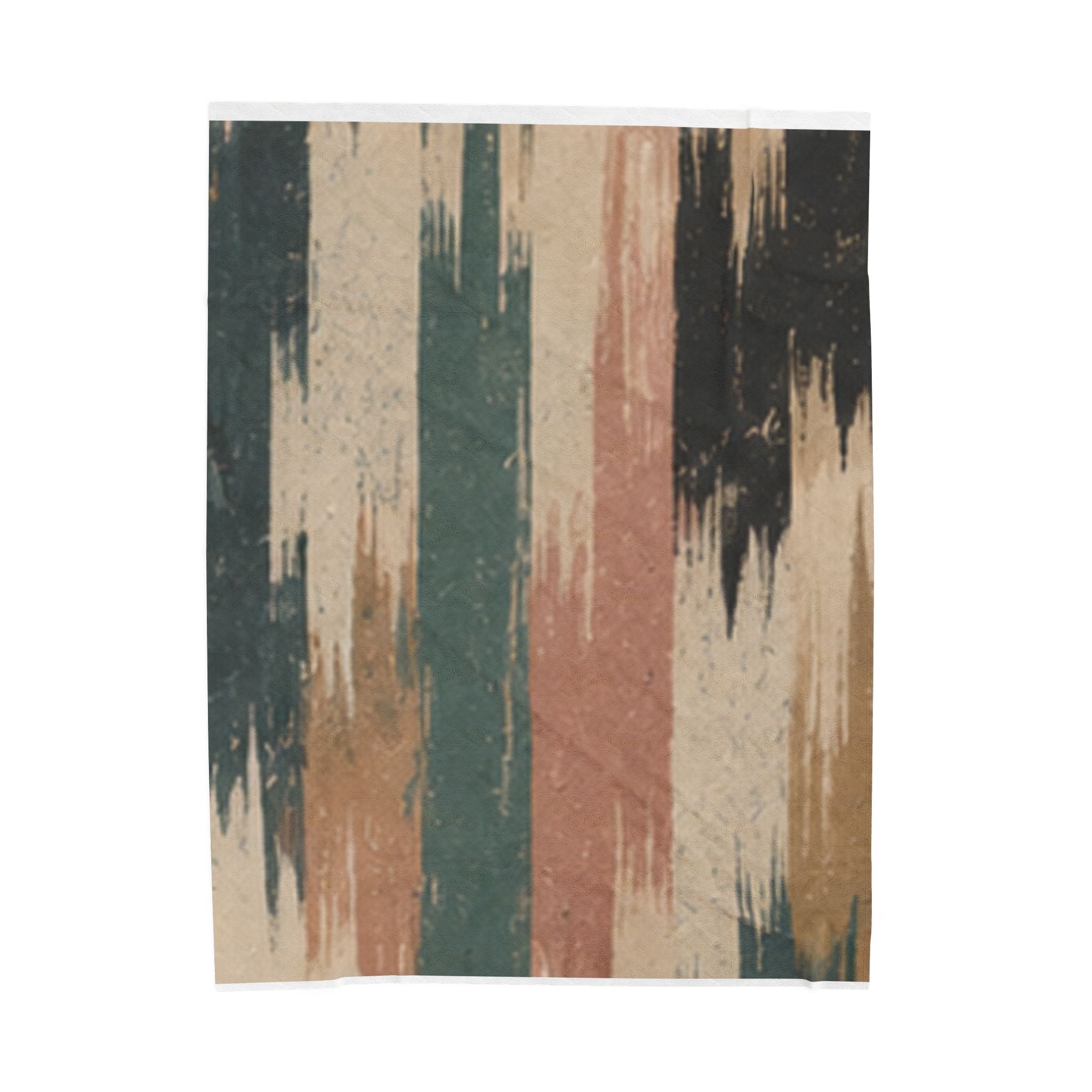 Rustic Striped Velveteen Plush Blanket — Vintage Earth Tones Cozy Throw