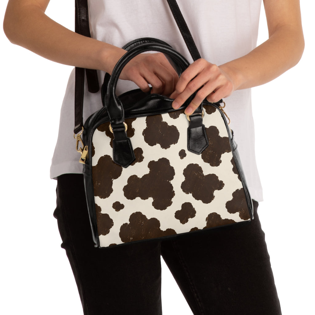 Cow Print Shoulder Handbag – Brown & Cream Tote Purse